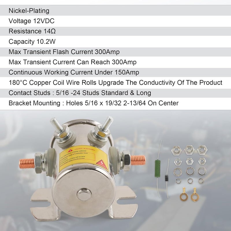 LDMINDA 12VDC Max 300A Continuous Duty Solenoid Relay with Resistor and diode for Golf Carts Winch Marine in Rush Nickel Plating - Image 4